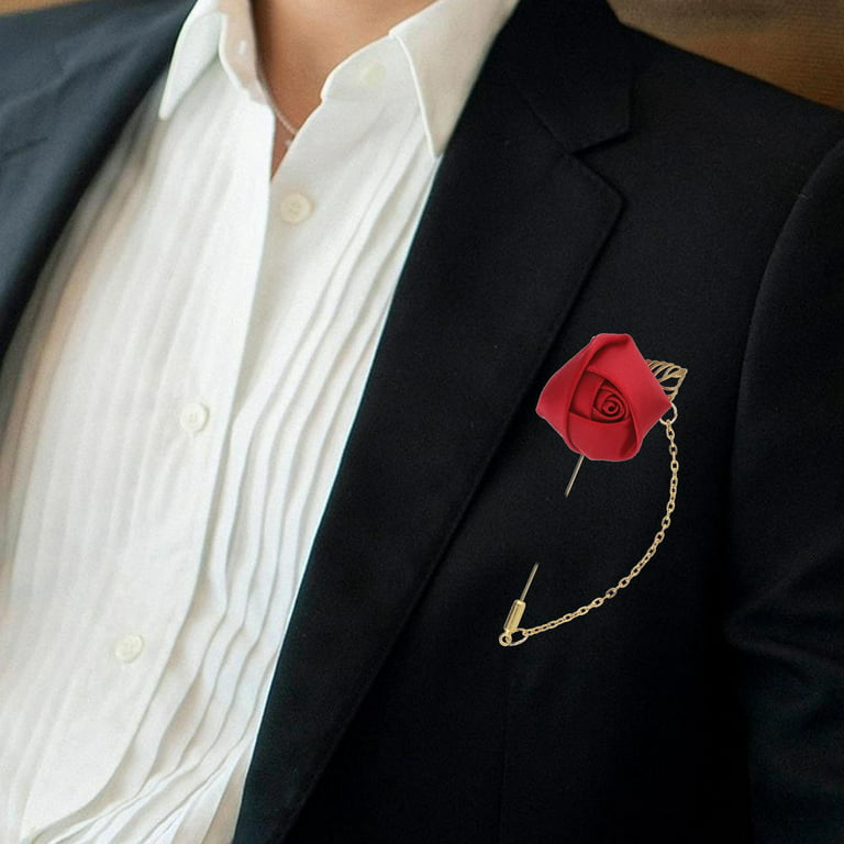 Brooch Suit Decor Lapel Pin Tassel Chain Wedding Brooches Rose Floral  Boutonniere for Men Daily Wear Party 