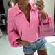 thumbnail image 5 of Moda Mujer Camiseta de manga larga Cuello en V Jersey Blusa sólida Tops con botones Fridja  czfsfas5580, 5 of 9
