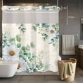 thumbnail image 3 of Daisy Eucalyptus Leaves No Hook Shower Curtain with Snap in Liner Floral Spring Vintage Countryside Waterproof Bathroom Shower Curtain with See Through Top Window for Bathtub 72" x 78", 3 of 9