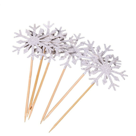 DINHEAROM Snow Cake Flag Silver Simple Holiday Party Decoration 24Pcs 1.97x0.04x3.94in