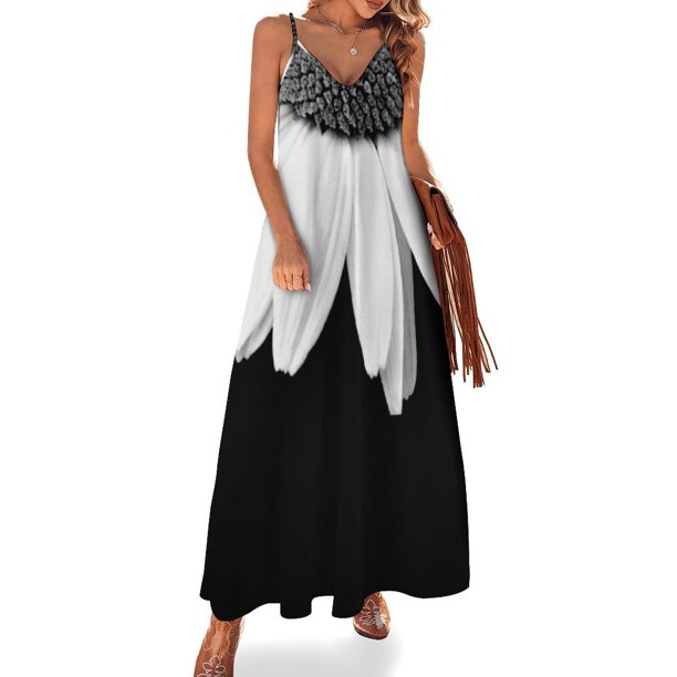 Vestido de noche sin mangas con margaritas en blanco y negro, vestido de fiesta de lujo para mujer
