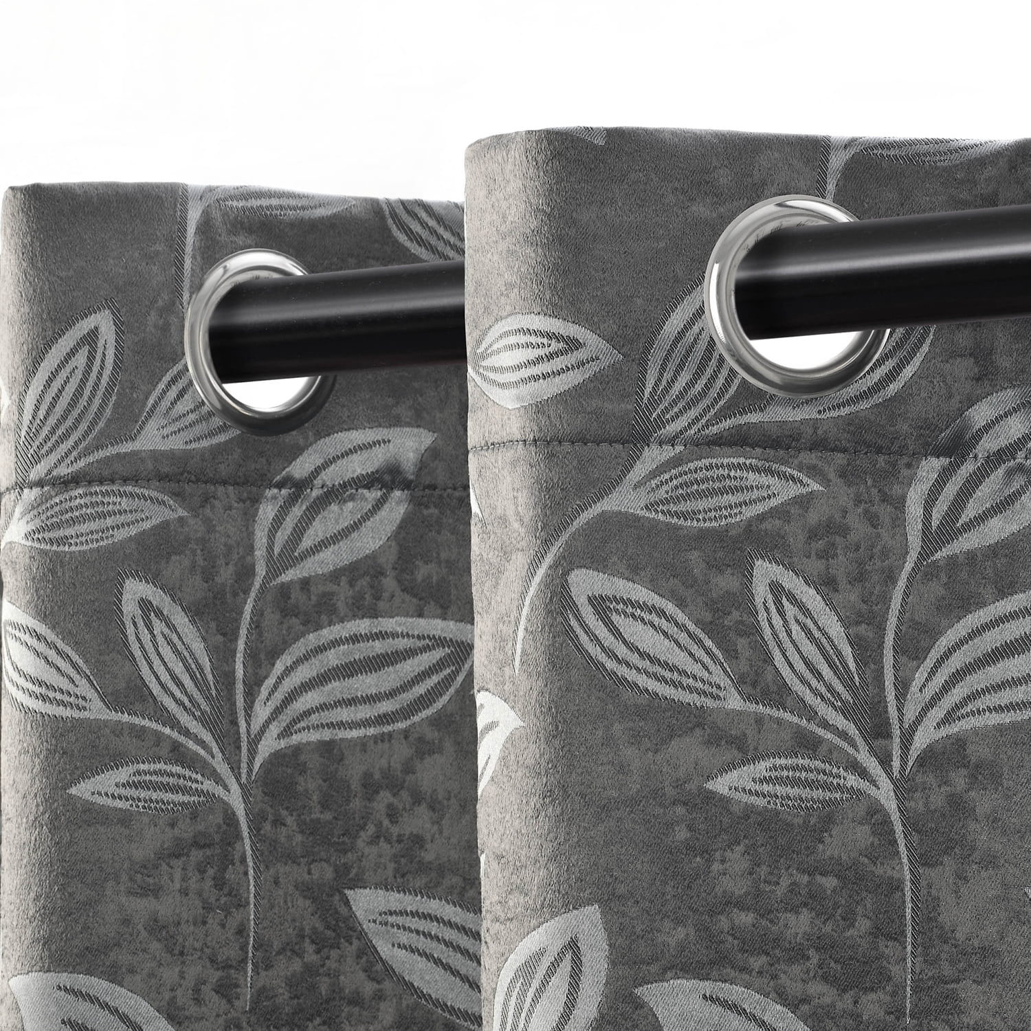 Leaves Blackout Curtain Panels, 42" x 84", Nickel Black by Blue Nile Mills