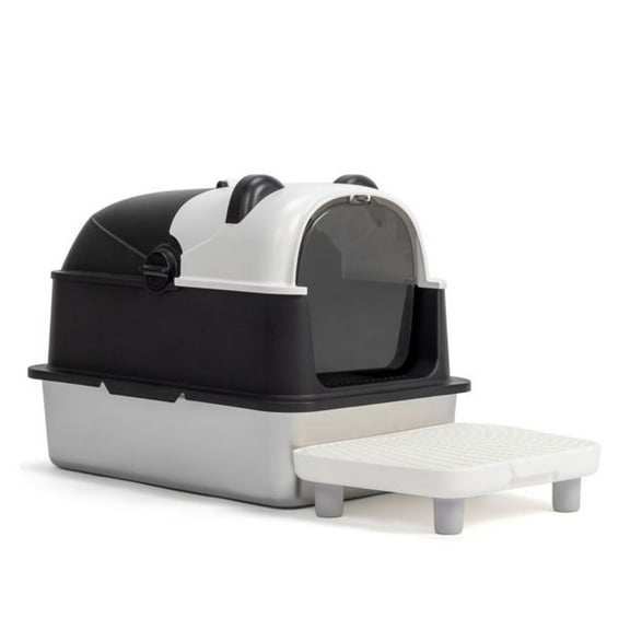 Stainless Steel Cat Litter Box, Extra Large Enclosed Panda Design, High Sided Metal Litter Box with Lid & Filter, Anti-Leak for Big Cats