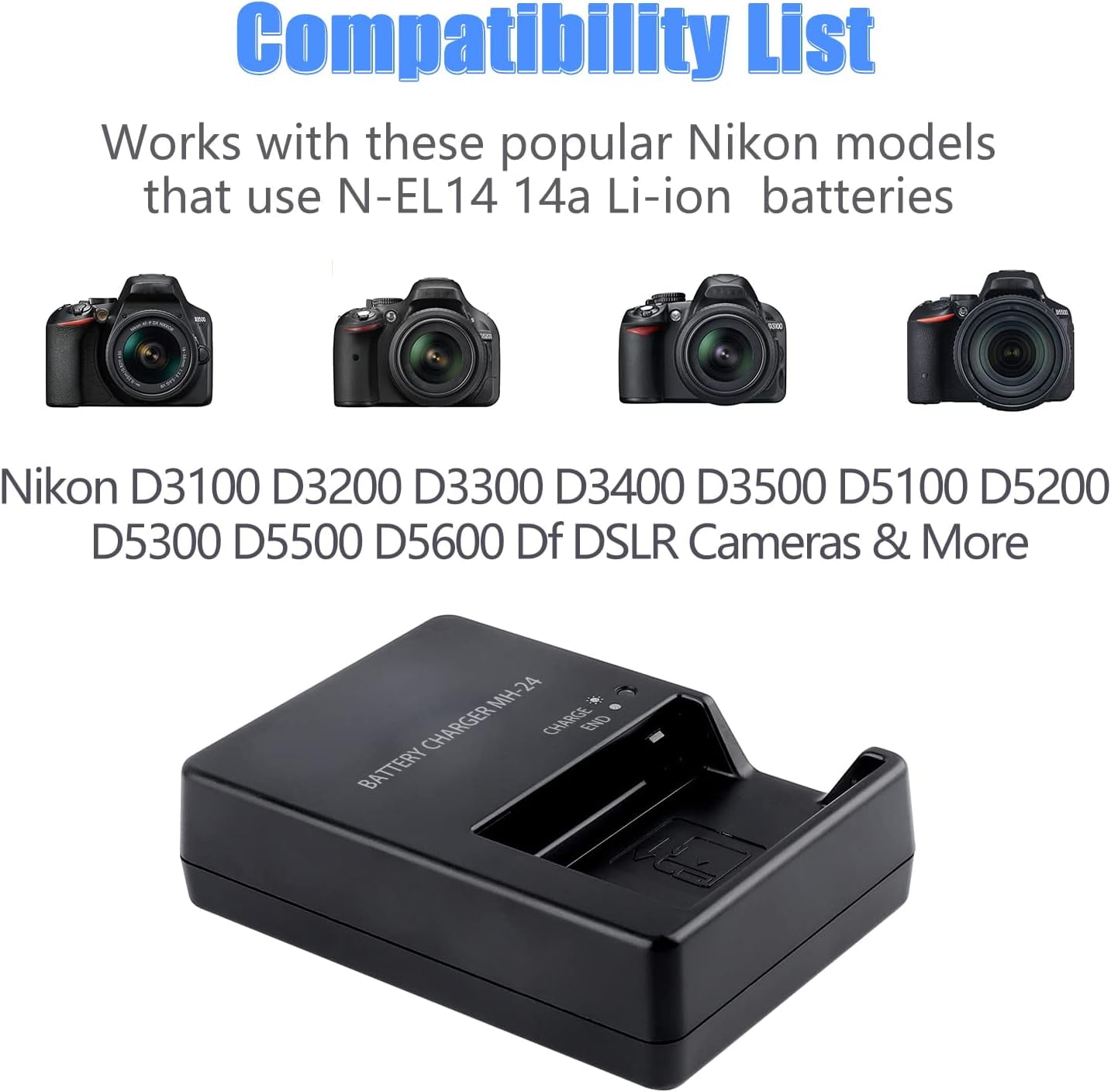 MH-24 Charger Compatible with Nikon EN-EL14 Battery P7000 P7100 P7200 P7700 P7800 D3500 D5100 D5500 D3100 D5200 Camera