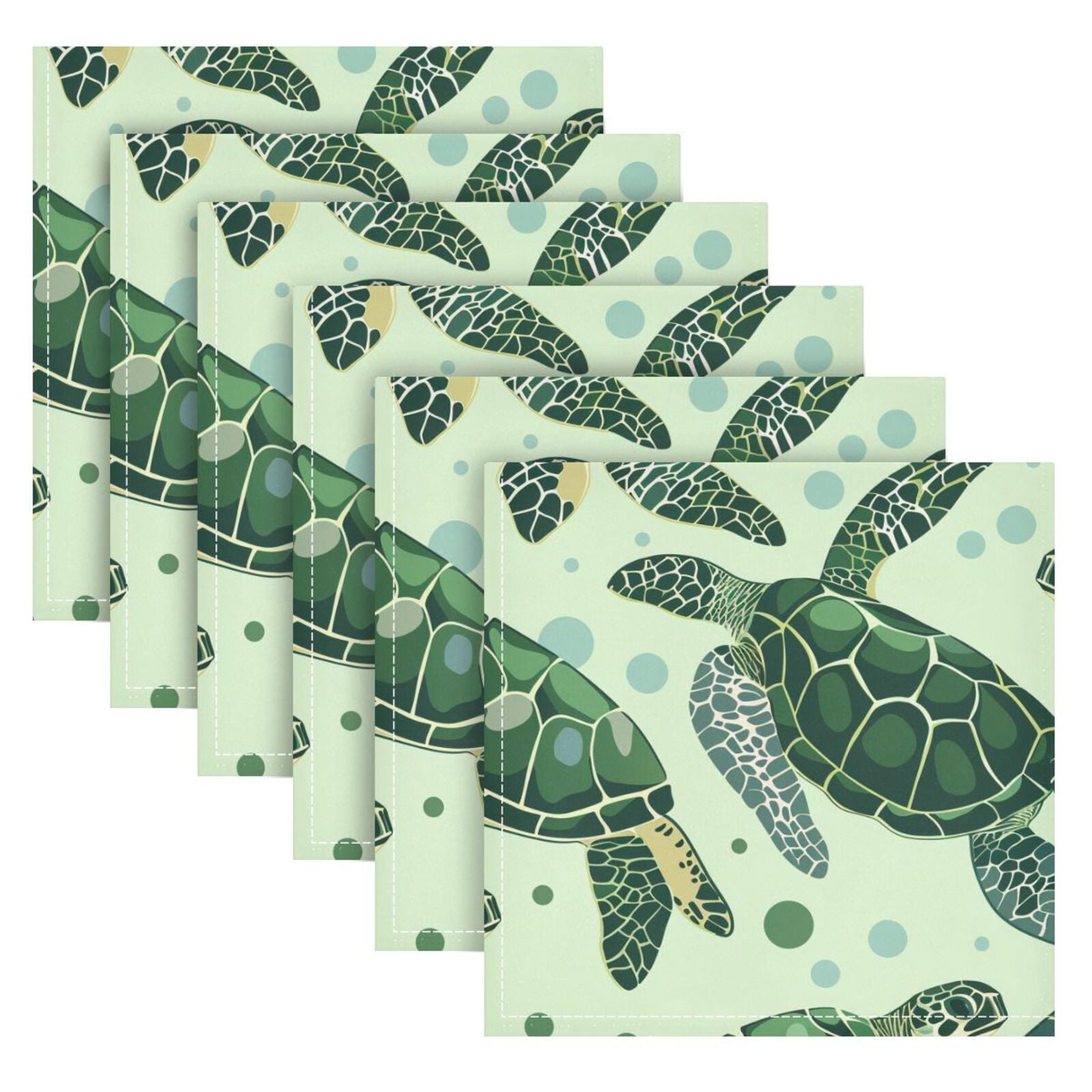 JSTEL Green Sea Turtle Bubble Cloth Napkins Set of 6, 20x20 Inch Washable and Reusable Napkin for Decoupage Dinner Party Everyday Use