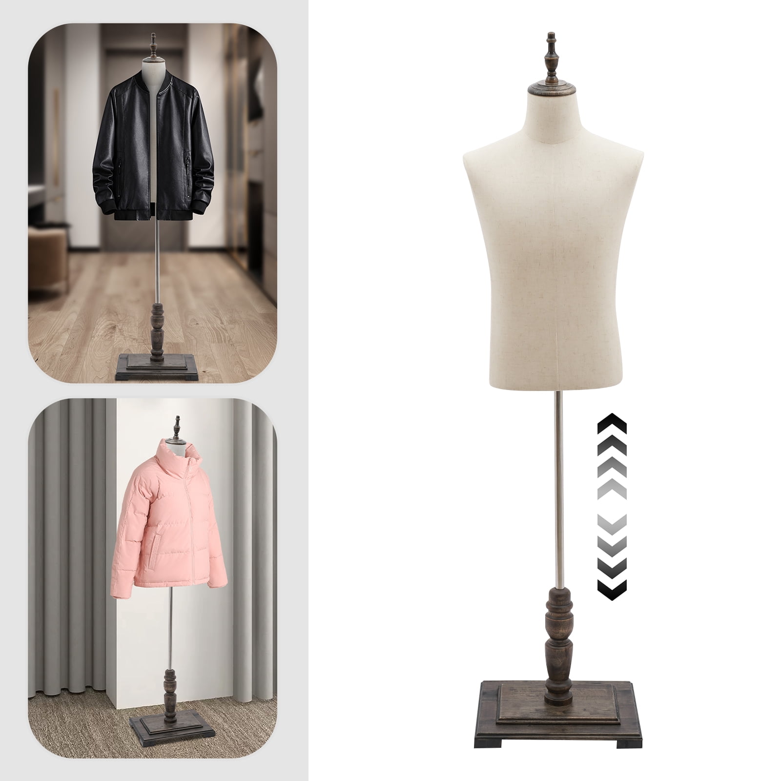 Modern Male Dress Form 15.75 x 11.81 x 70.87 Inch Male Mannequin Model with Stand 59.06-70.87 in Height Adjustable Torso Body for Display Mannequin Dress Form for Clothing Stores