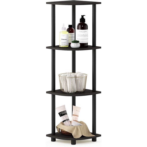 5 Tier Corner Display Rack Multipurpose Shelving Unit, Dark Cherry/Black
