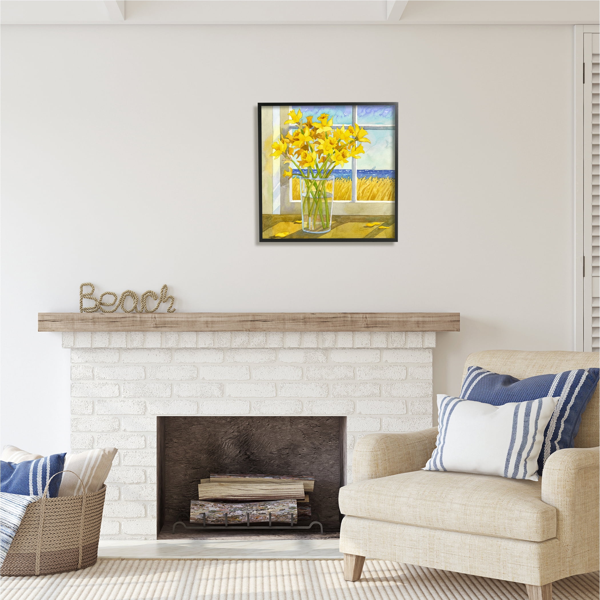 Stupell Industries Daffodils in Seaside Window Botanical & Floral Painting Black Framed Art Print Wall Art, 24 x 24