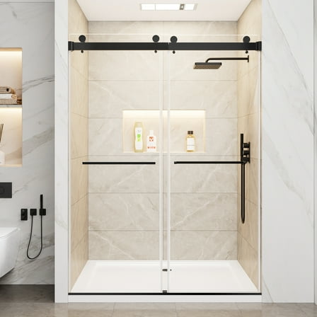 56–60" W × 78" H Double Sliding Frameless Shower Door, 3/8" (10 mm) SGCC-Certified Tempered Glass, Matte Black Finish