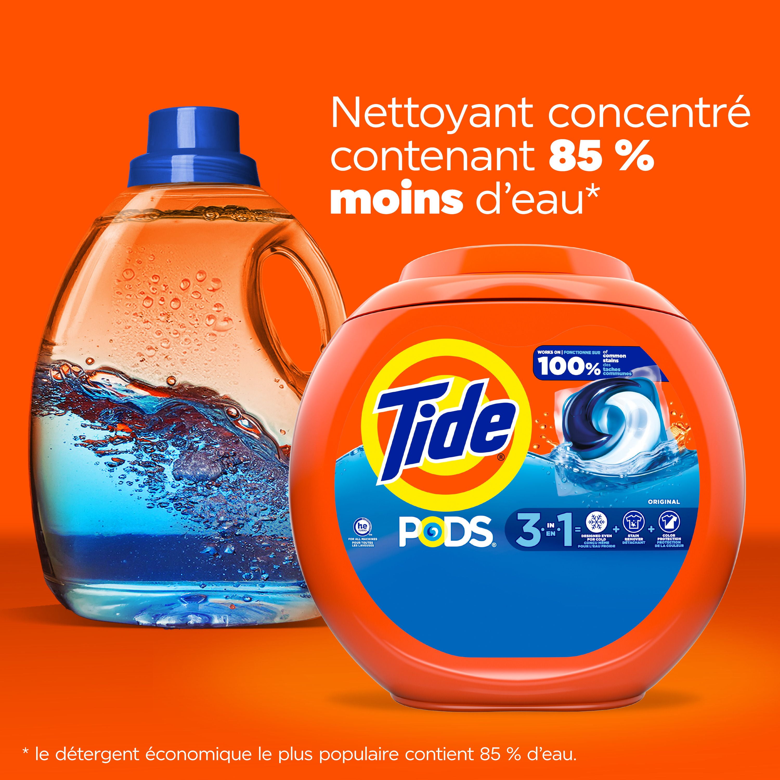 Détergent à lessive Tide PODS, détachant, éliminateur d’odeurs et protège-couleur 3 en de savon à lessive concentré, parfum Original