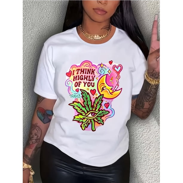 Cartoon Pattern Printed Women's T-shirt - Summer Women's Casual, Fashionable, Comfortable and Soft DCamisetas de verano para mujer, manga corta, cuello redondo, casual, lindo, con gráficos, camisetas