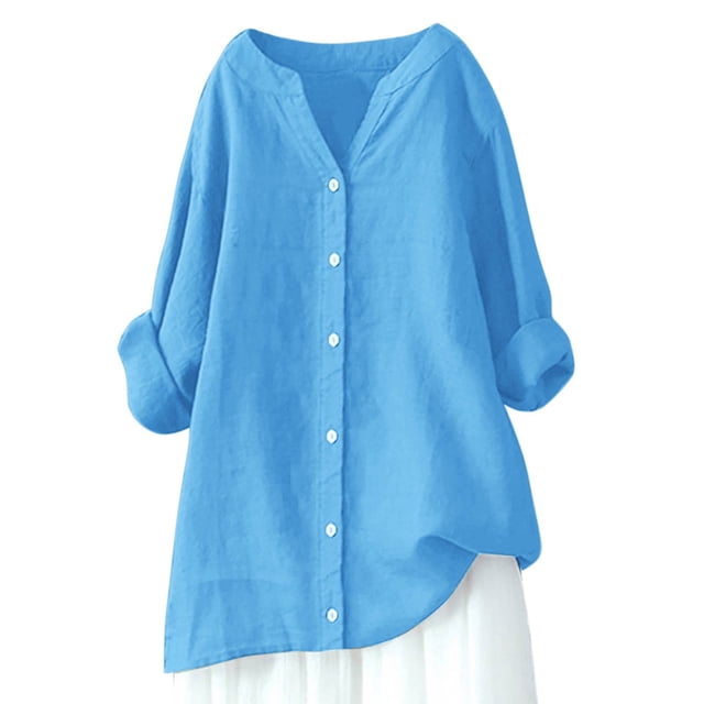 Women Loose Button Down Blouses Long Sleeve Solid Casual All Occasions