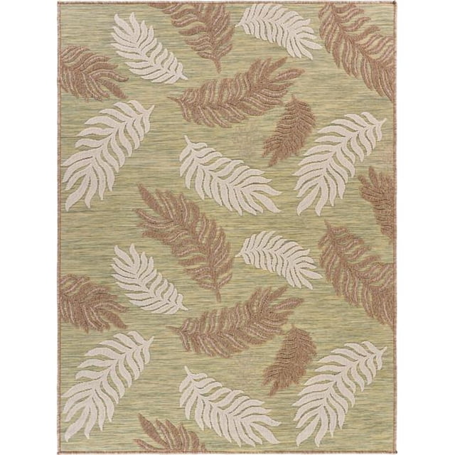 Tapis d'Intérieur Ou d'Extérieur 5 x 7 Pi. Tropical Sprigs, Beige & Vert