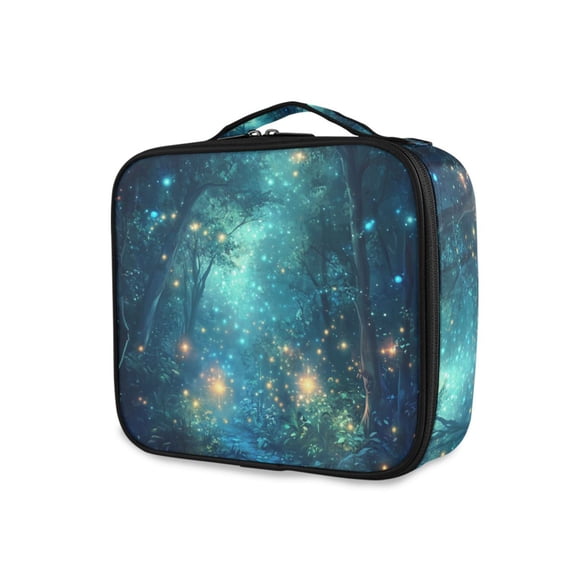 FORMRS Travel Makeup Bag Large Capacity Train Case Cosmetic Organizer with Adjustable Dividers, Magical Forest Glowing Lights