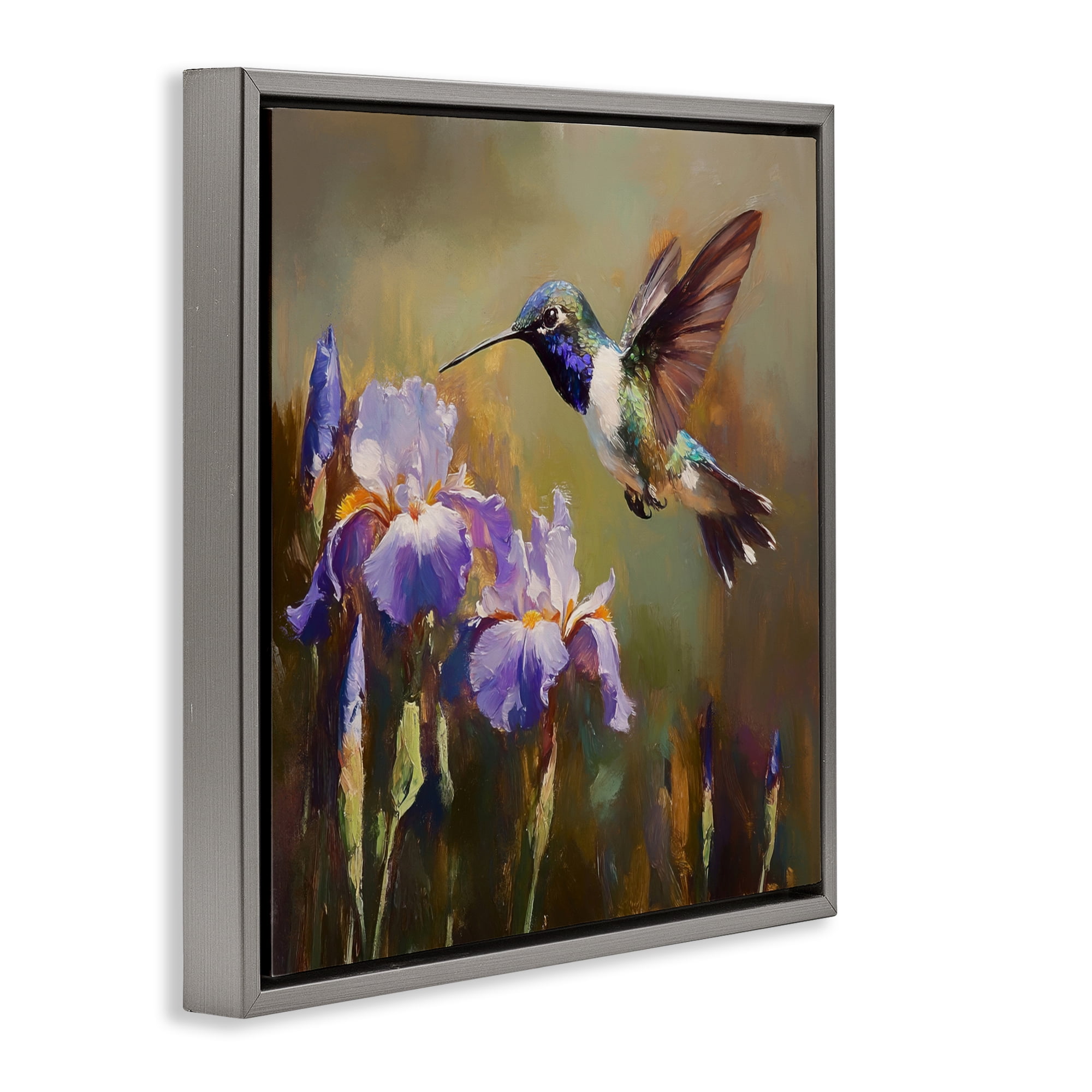 Stupell Industries Hummingbird & Purple Irises Gray Framed Floater Canvas Wall Art, design by Tina LeCour
