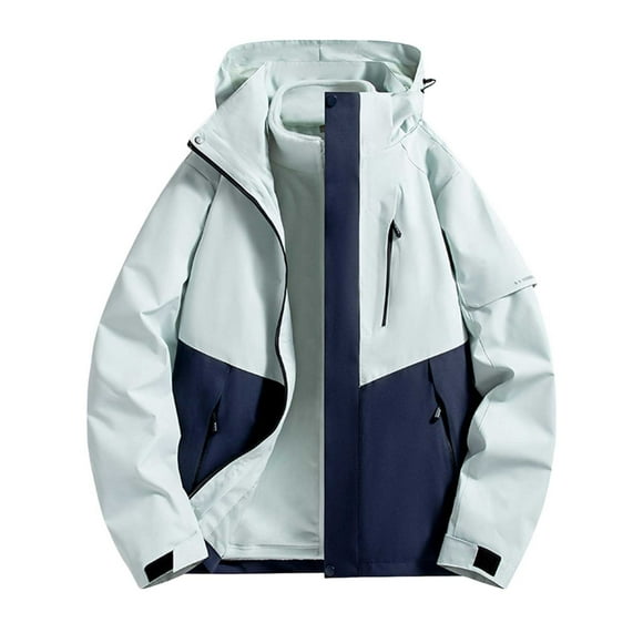 LMKIHUSA Waterproof Jackets for Women Removable Two Piece Patchwork Coats Outdoor Hiking Travel Climbing Windbreaker Pockets Softshell 2025 Raincoats Gray,XXL