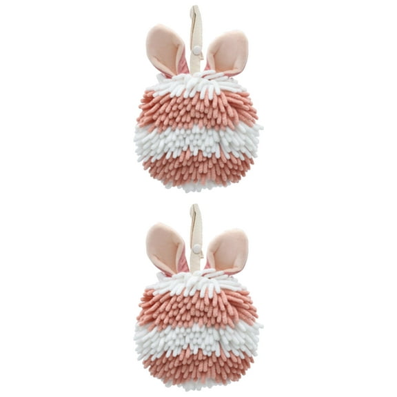 NOMADIC NOOK 2 Pcs Fluffy Chenille Ball Hand Towels with Hanging Loops Rabbit Shape Quick Drying Soft Absorbent Decorative Towel for Bathroom Kitchen Pink 7" x 7"