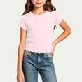 thumbnail image 3 of Acaics Girls Short Sleeve Raglan Crop Top, Soft Stretch Solid Color Crew Neck Casual Summer Tee Shirt for Teen Kids Girls 4-15 Years Old, 3 of 9