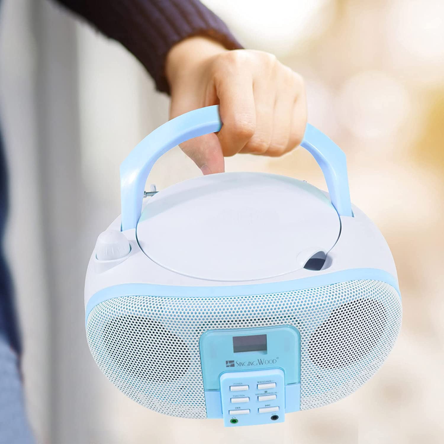 SingingWood GC01 Macarons Series Portable CD Player Boombox with AM FM Stereo Radio Kids CD Player LCD Display, Front Aux-in Port Headphone Jack, Supported AC or Battery Powered -Blueberry