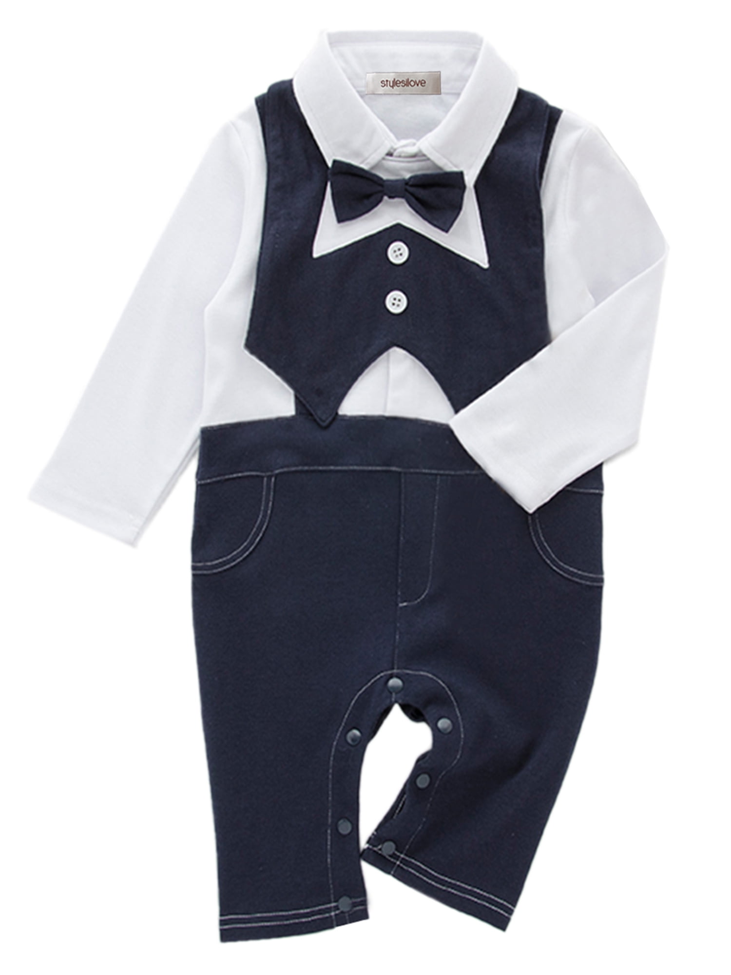 StylesILove Baby Boy Tuxedo Faux Suspender Romper and Bib Vest 2-Piece ...