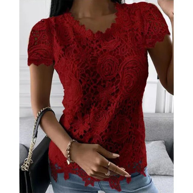 Ropa de moda elegante de encaje para mujer, ropa de calle informal, camisetas sólidas para mujer, camiseta Y2k, Tops Vintage