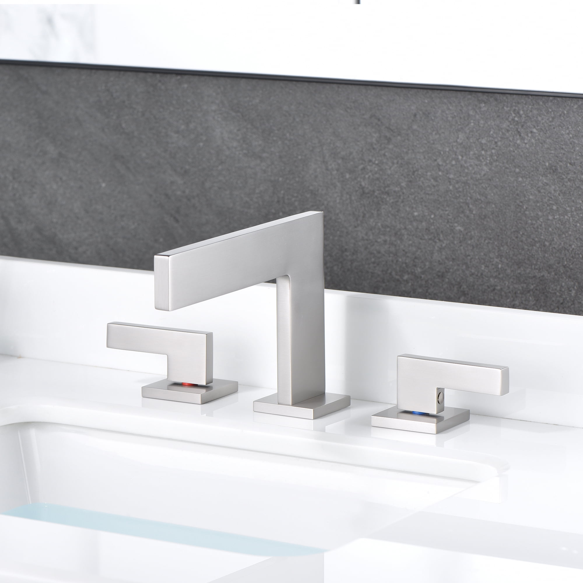 Sumerain Waterfall Widespread Bathroom Faucet Brushed Nickel Two Handle Bathroom Sink Faucet 3 Hole, 8-Inch Bathroom Faucet Vanity Faucet with supply lines
