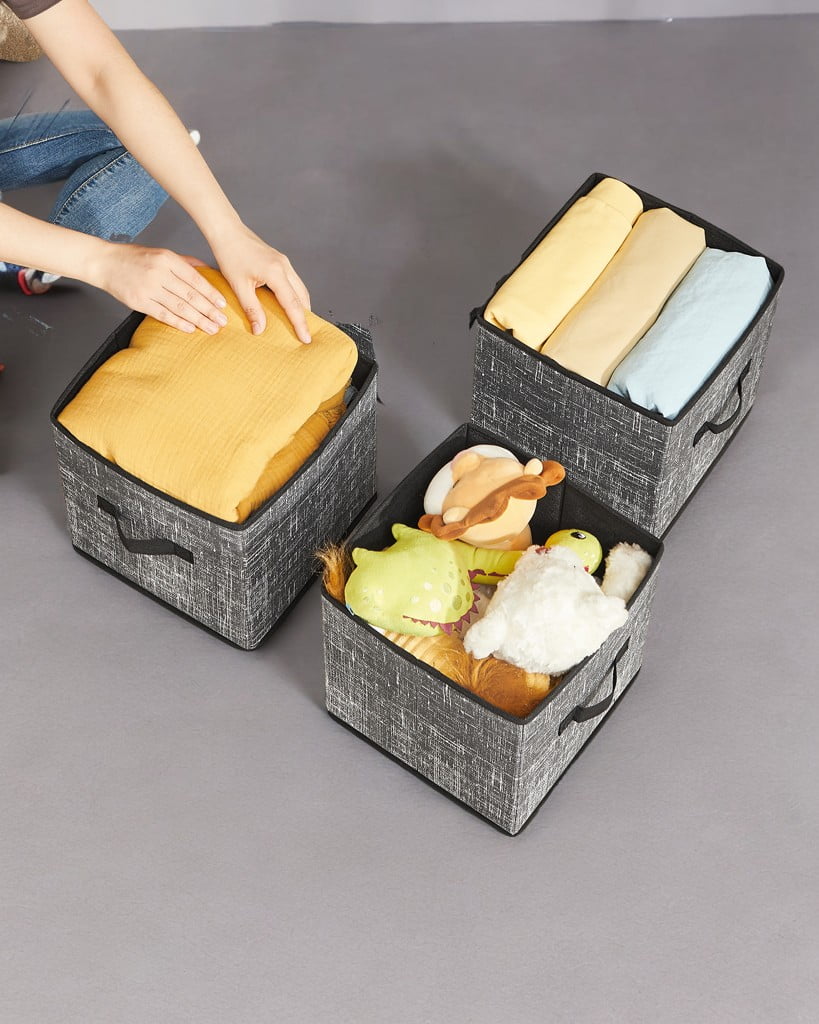 11" Cube Storage Bin 6 Foldable Fabric Cube Organizer Bin with Double Handles Storage Box for Living Room Bedroom Office Black