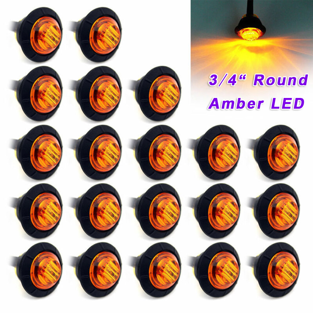 20pcs 3/4 Inch Round Amber LED Light Truck Trailer Side Clearance