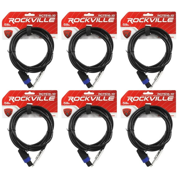 6 Rockville RCTS1610 10' 16 AWG 1/4" TS to Speakon Pro Speaker Cable 100% Copper