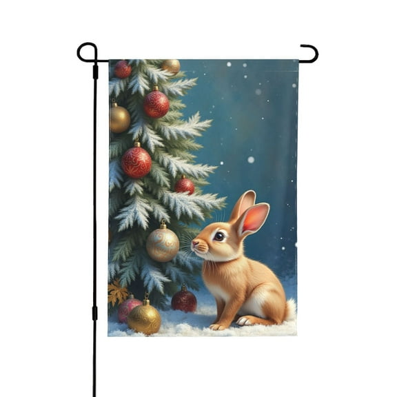 Winter Wonderland Bunny Garden Flag 12x18 Inch Double Sided Christmas Rabbit Yard Flag Festive Holiday Outdoor Decoration For Lawn Patio House Snow Scene Decor