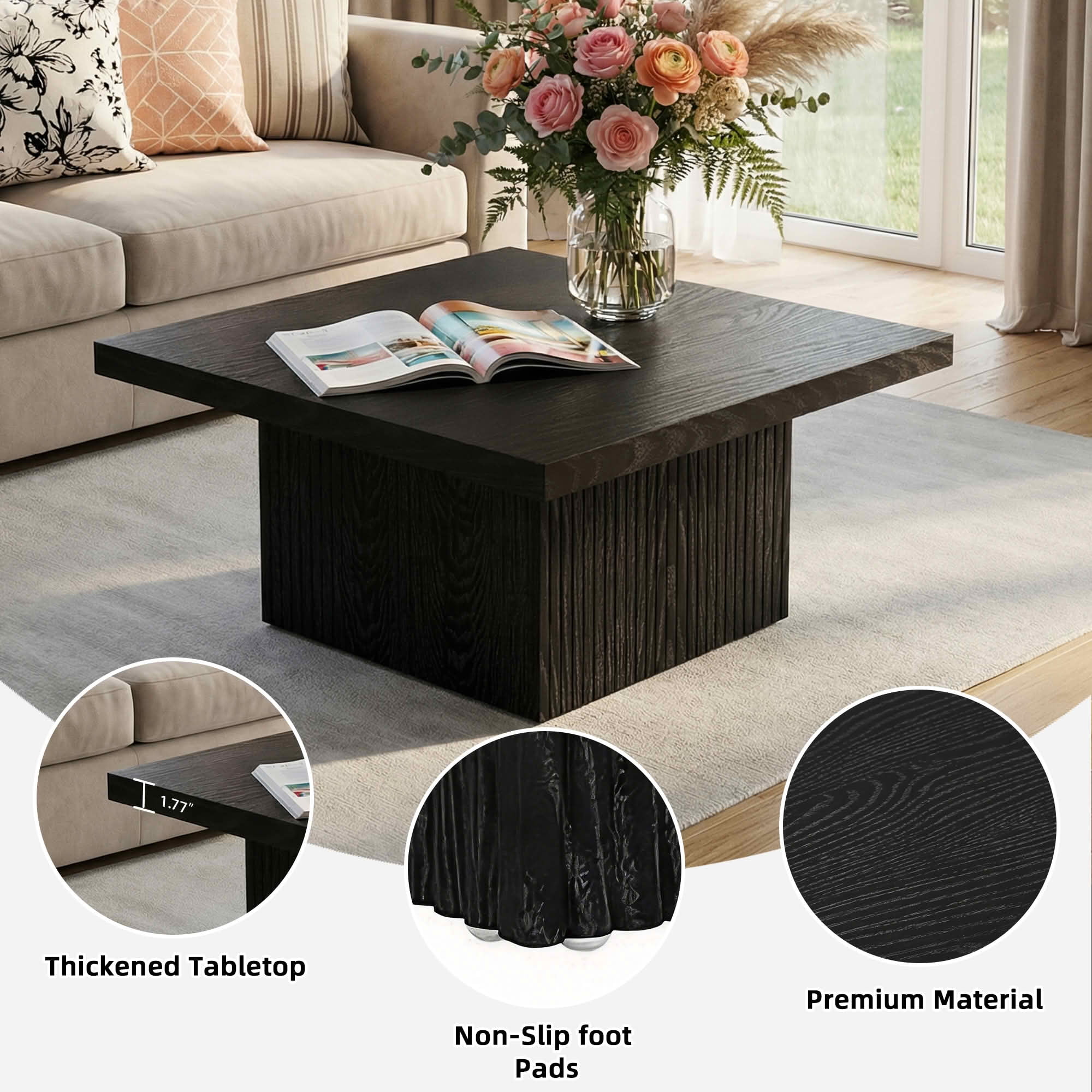 MAYEETY 31.5 Inch Square Wooden Coffee Table Living Room Center Table
