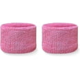 thumbnail image 2 of COUVER 2.5 Inch Solid Terry Cotton Athletic Sweat Wristbands Pink 2 Pairs (Mens), 2 of 9