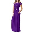 thumbnail image 4 of Robe Décontractée pour Femmes Femmes Col Rond Décontractée Poches Manches Courtes Robe Longueur au Sol Robe Ample de Soirée Vêtements pour Femmes G Beige, 4 of 6