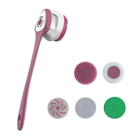 5-in-1 Rechargeable Electric Shower Brush Set - Long Handle Silicone Back Scrubber for Bath, Body Cleaning & Massage