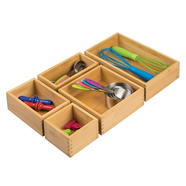 Organizador de cajones mDesign Bamboo Wood Echo Collection, juego de 5 piezas