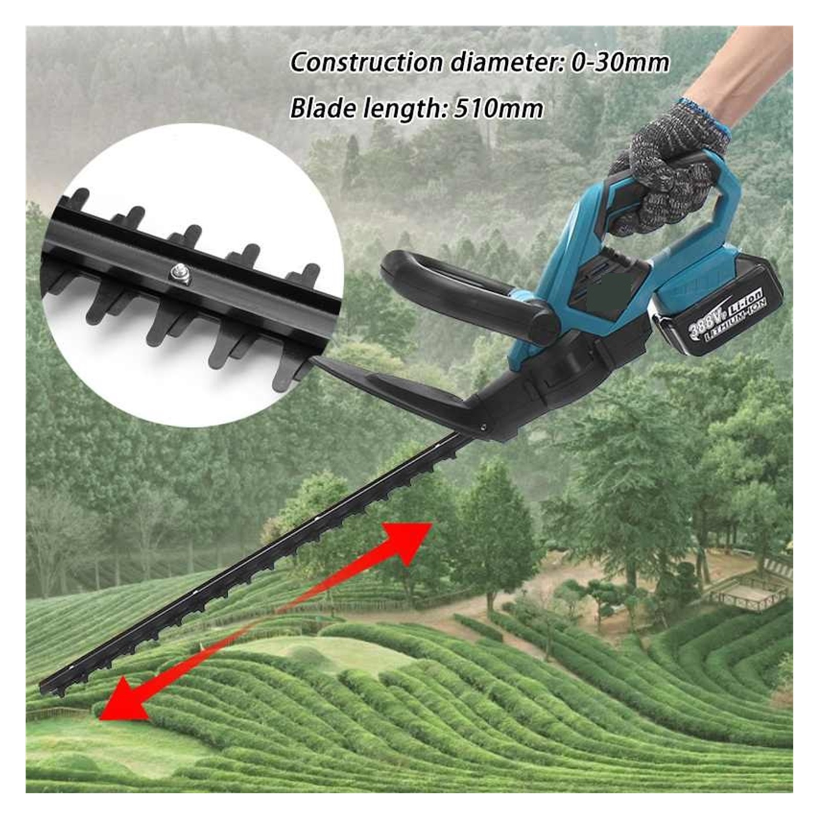1400W 388VF Cordless Grass Hedge Trimmer For 18V Battery Electric Hedge Trimmer Pruning Shears Grass Trimmer Garden Tools ,2 IN 1 Trimmer & Edger