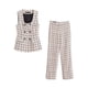 thumbnail image 4 of HH TRAF 2024 Otoño Moda Mujer Trajes de pantalón a cuadros Chaleco de cuello cuadrado Top + Cintura elástica Elegante Salvaje Femenino Pantalón largo de pierna ancha, 4 of 5
