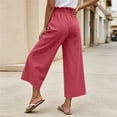 thumbnail image 5 of Ohufall Womens Solid Color Pants Elastic Waist Drawstring Pant Fashion Wide Leg Breathable Comfort Casual Pants, 5 of 6