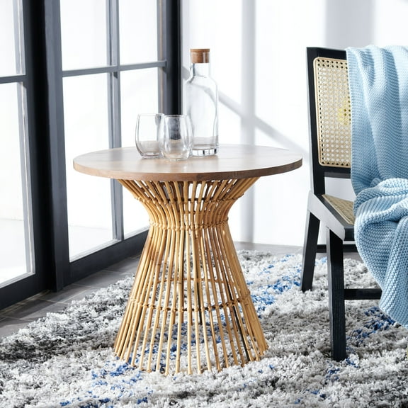SAFAVIEH Whent Rattan Glam Round Accent Table, Natural/Black