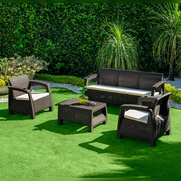 Sala Para Jardín Tipo Ratán 5 Puestos Wengue MQ  427-W