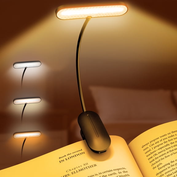 Book Lights for Reading in Bed, LED Reading Light with 3 Colors & Brightness, 80H Rechargeable Clip On Book Light for Books, Travel, Students, Night Readers