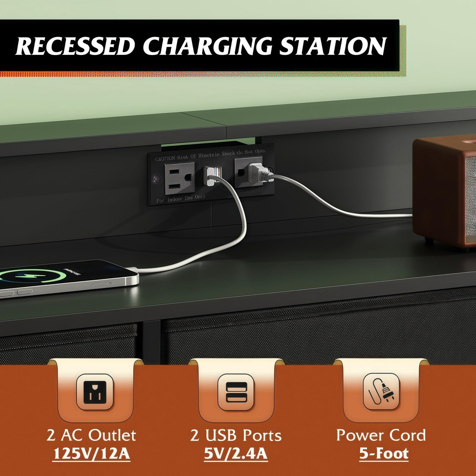 BEAUTYPEAK TV Stand Dresser with 9 Fabric Drawers LED Light AC USB-C Charging Station, Black