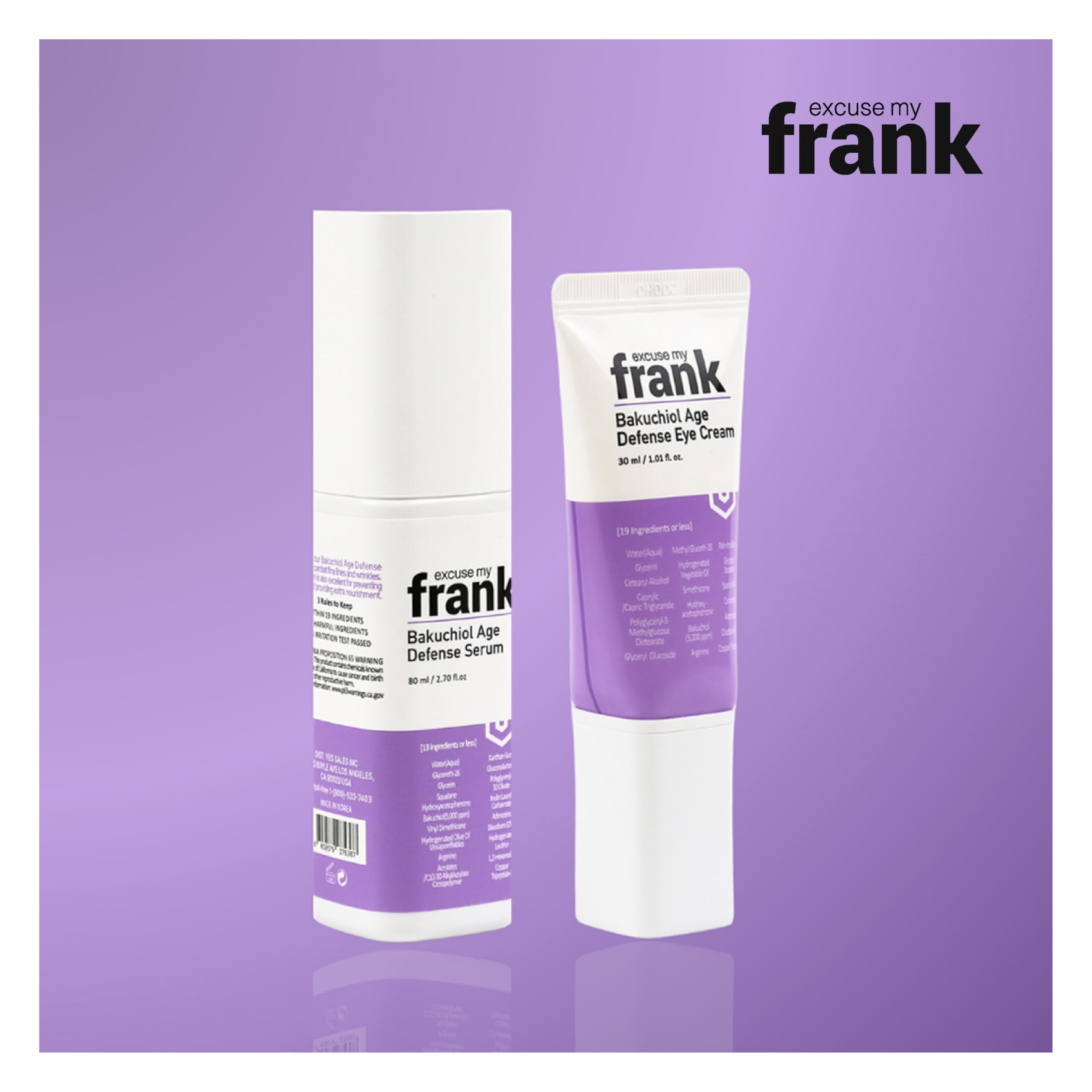 Excuse My Frank Bakuchiol Age Defense Eye Cream Correction for Puffy Eye Bags Fine Lines Dark Circles Wrinkles, Korean Skin Care