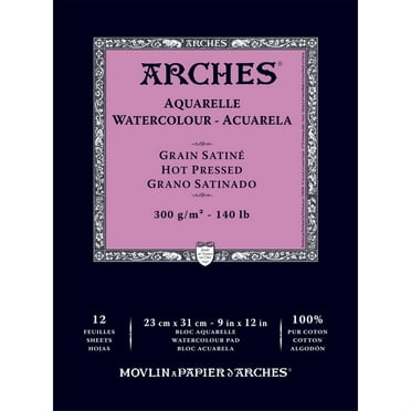 Arches Watercolor Pad - 9" x 12", 140 lb, Hot Press, Fold-over, 12 Sheets