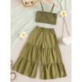 thumbnail image 5 of Aojekbee Little Girl Pants Outfit Bowknot Cami Tops with Elastic Waist Tiered Wide Leg Trousers 2Pcs Summer Clothes, 5 of 10