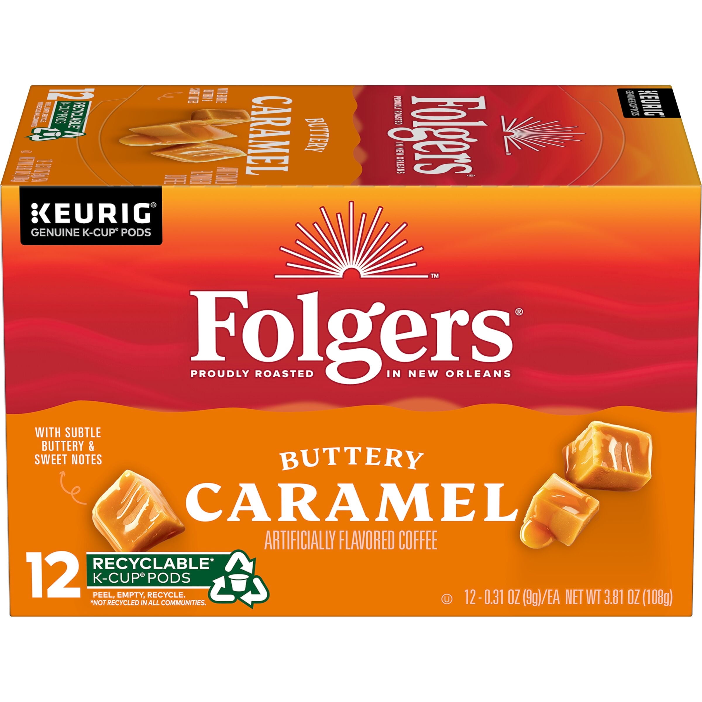 (72 Count) Folgers Buttery Caramel Artificially Flavored, K-Cup Coffee Pods