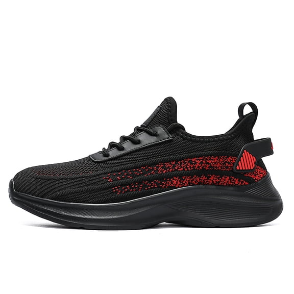 Men's Lace‑Up Knit Mesh Athletic Running Sneakers, Speckled Pattern Upper Footwear with Curved Thick Midsole for Daily Jogging and Casual Sports Activities