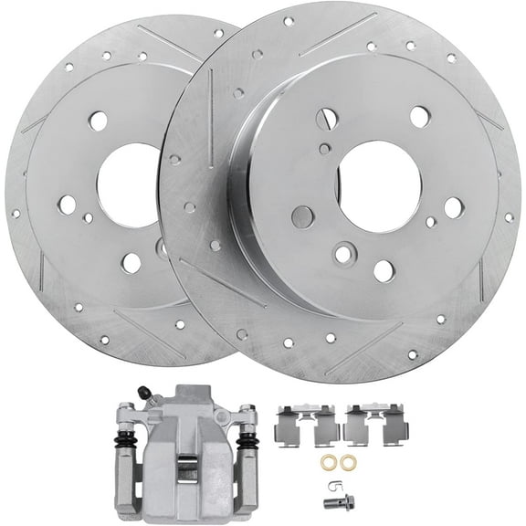 Detroit Axle - Rear Brake Kit for 2008-2011 Toyota Avalon 2007-2011 Camry 2007-2012 Lexus ES350, 2008 2009 2010, 2 Rear Drilled & Slotted Brake Rotors   1 Left Brake Caliper