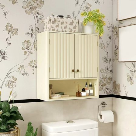 Harmijoy Bathroom Wall Cabinet w/Fluted Doors, Adjustable Shelf, Open Storage Cube