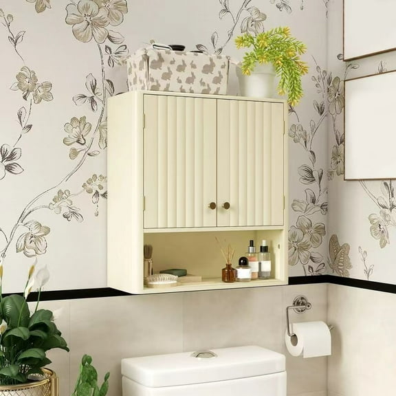 Harmijoy Bathroom Wall Cabinet w/Fluted Doors, Adjustable Shelf, Open Storage Cube